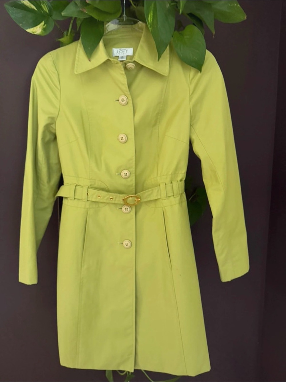 LOFT Lime Green Belted Trench Coat